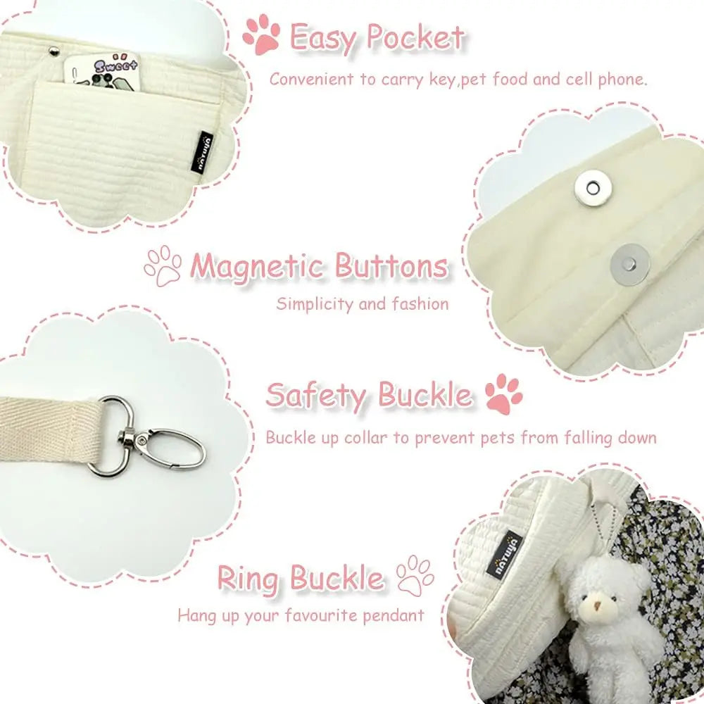 Canvas Dog Sling Carrier for Small Pets Hands Free with Safety Hook and Pocket for Outdoor Travel