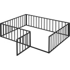 Full Size Metal Bed with Rail and Door for Kids, Suitable for Boys and Girls in Black
