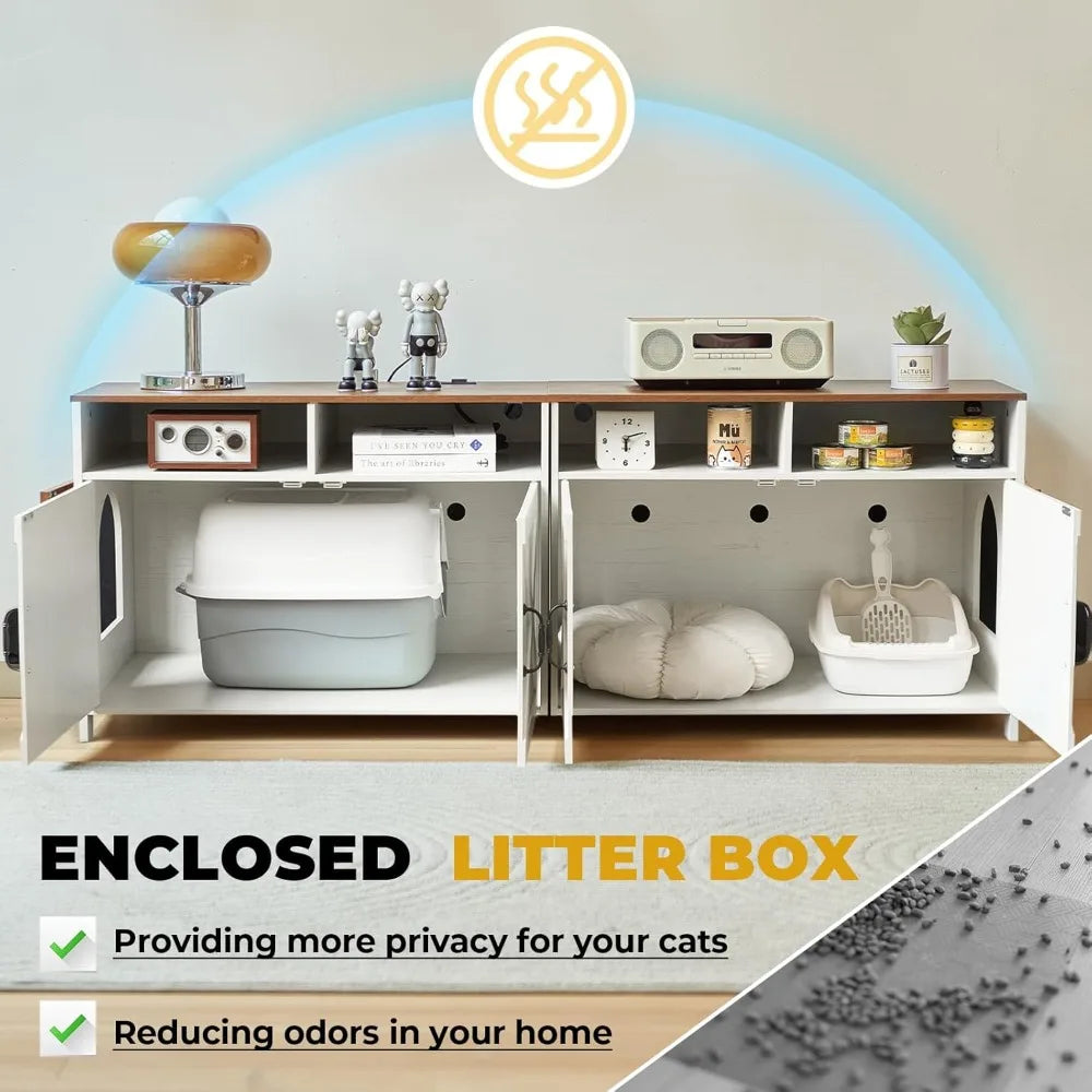 Amherst Double Litter Box Cabinet — Built-In Charging Station