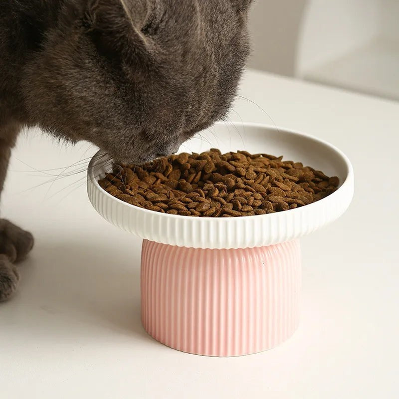 Elevated Ceramic Cat Bowl Non-Slip Pet Food DishHeavy Base for Flat-Face Cats/Dogs, Neck Protection, Anti-Spill, Easy Clean