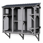 Catio Cat Enclosure, Wood Window Box, UV-Resistant Roof & Rust-Resistant Steel Mesh, Pet House with 2 Lounging Boxes and 5 Platforms, All-Weather Use, Keeps Insects Out