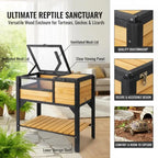 Tortoise Habitat, Wooden Tortoise House Indoor & Outdoor, Tortoise Enclosure with Light Stand, Reptile Enclosure Small Animal Cage with Stand Legs for Gecko, Lizard, Snake