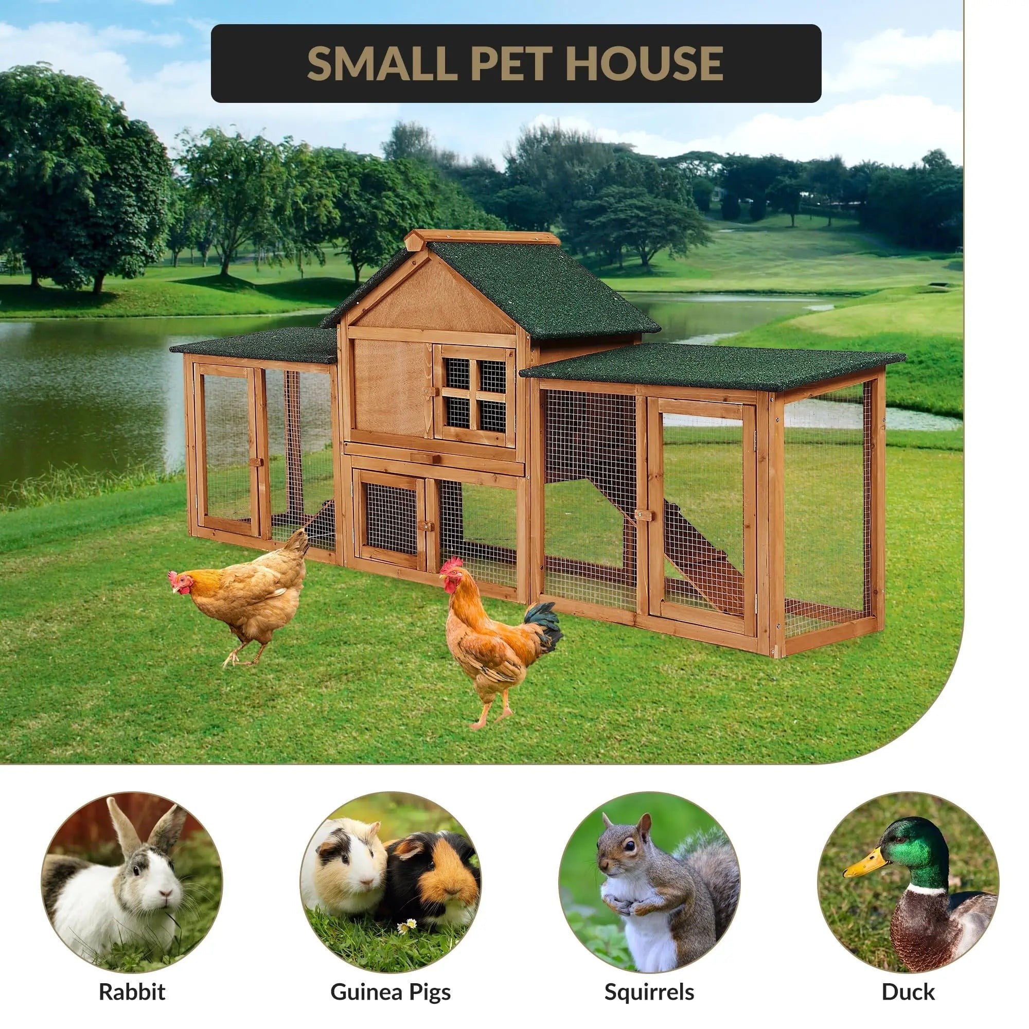 2-Story Bunny Hutch Rabbit Cage Outdoor With Double Side Runs, Pull-Out Tray, Ramp, Roof For Guinea Pigs & Small Pets