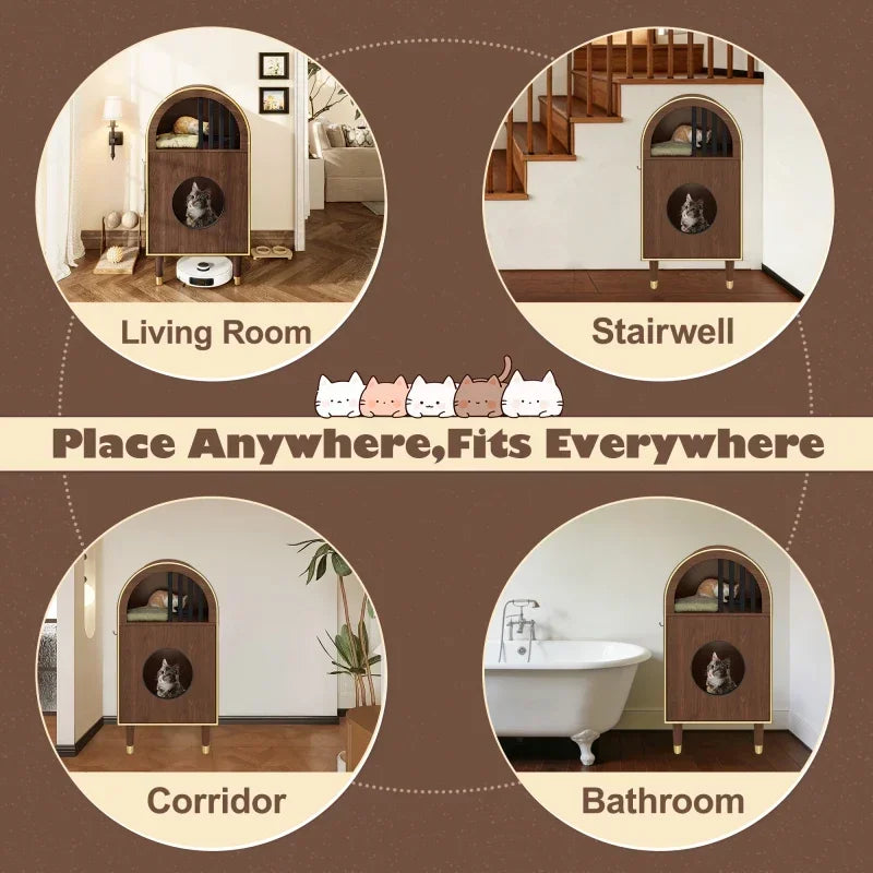 Cat Litter Box Enclosure , 2-in-1 Condo Cat Bed, Cat Shelter Furniture with Two-Level Cozy Haven for 2 Cats, Cute Kitty Condo for Sleeping, Luxury Cat House& Furniture, Espresso