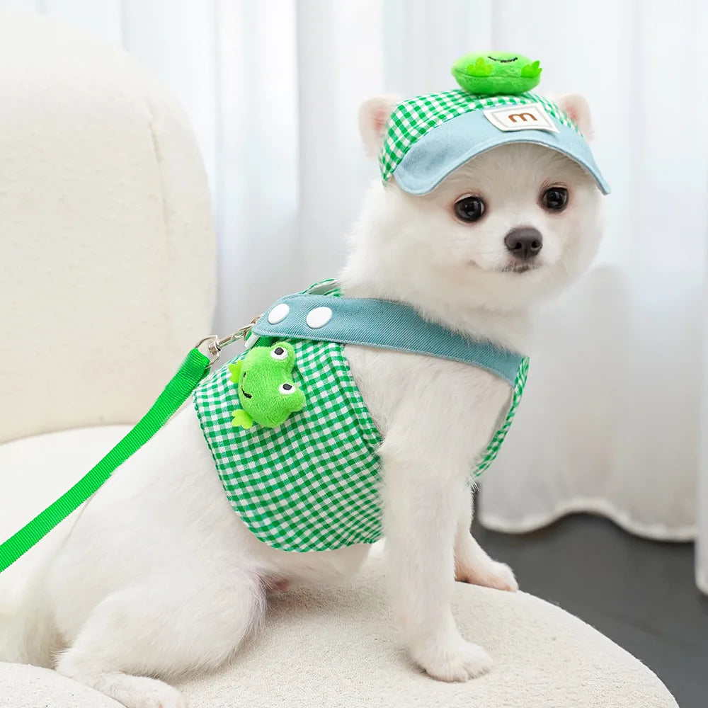 Three-piece Set Duck Frog Spring and Summer Pet Chest Harness Traction Rope Set - Breathable Fabric - For Cats & Puppies - Suita