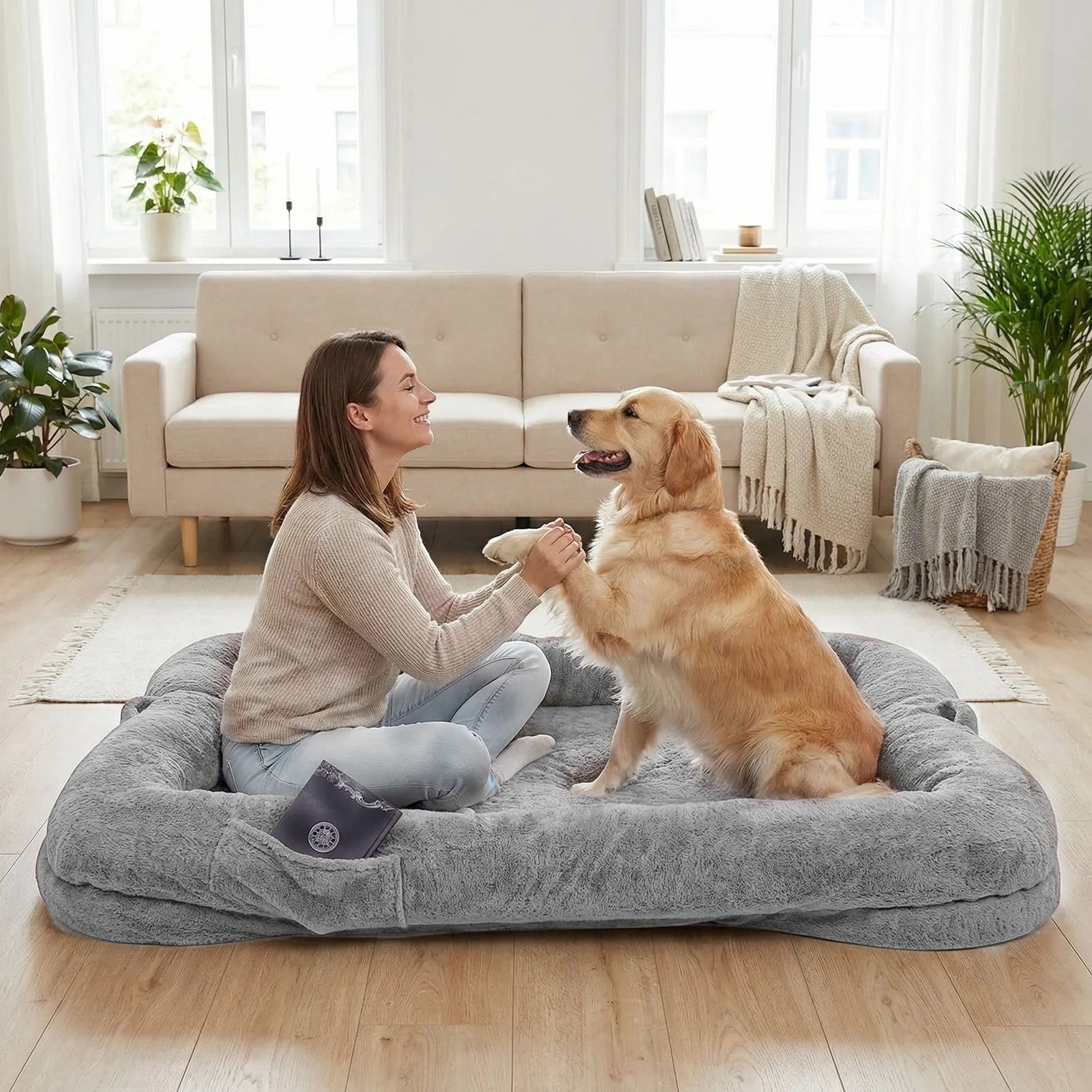 Human-Sized Faux Fur Dog Bed