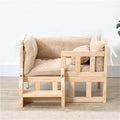 Raised Wooden Dog Bed with Steps and Railing, Easy Clean, 31.5x19.7x15.4
