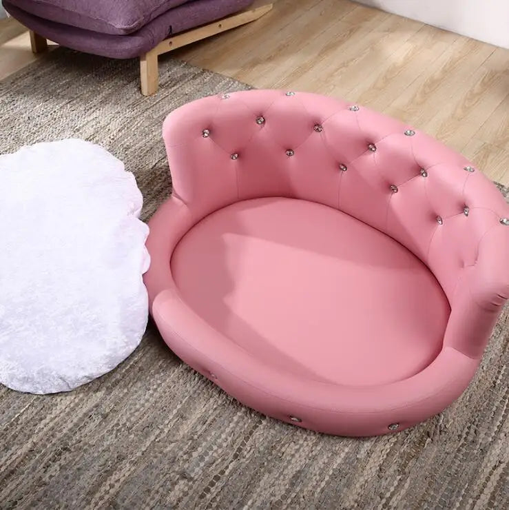 Ready to ship multi-colors luxury pet bed leather dog bed princess style cat sofa bed with diamond