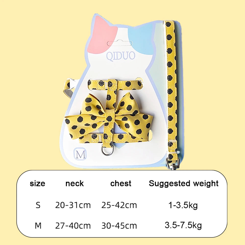 Stylish Polka Dot Pet Bow Harness & Leash Set Cute Puppy Kitten Small Dog Cat Vest Secure Adjustable Walking Cute Bow Collar