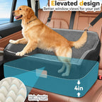 Memory Foam Dog Car Seat for Medium/Large Dogs, Booster Seat for Backseat with Safety Leashes, Black/Grey, Large