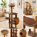 Multi-Level Cat Tree with PE Rattan Condo and Sisal Scratching Posts, Hanging Toy and Top Perch for Indoor Climbing Play, Brown, 59.5 Inch
