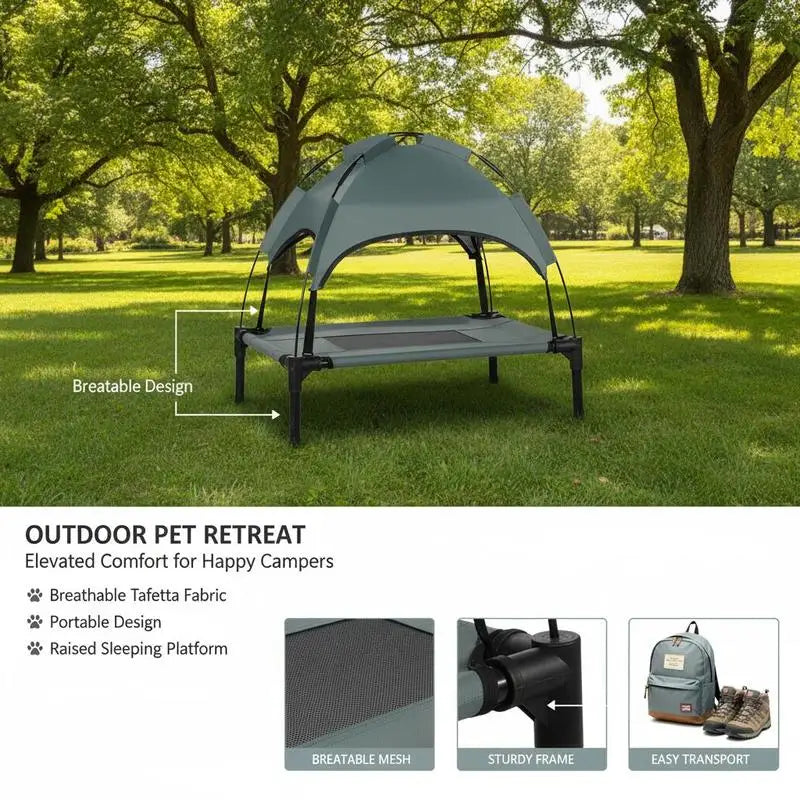 Raised Dog Bed Waterproof Elevated Pet Cot with Breathable Mesh UV Protection Canopy Grey, for Small Dogs, 61 x 46 x 62cm