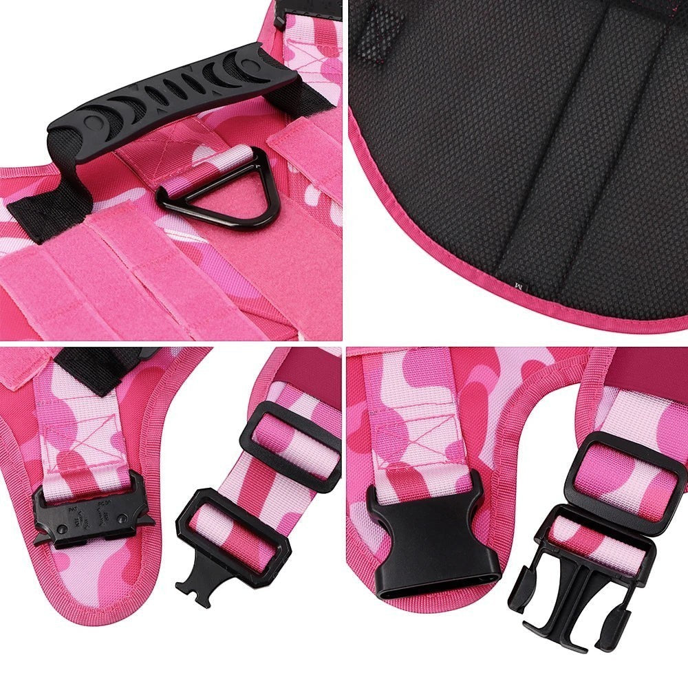 Military Pink Camouflage Dog Harness For Large Medium Dogs Harnesses Leash Adjustable Pet German Shepherd Tactical Training Vest