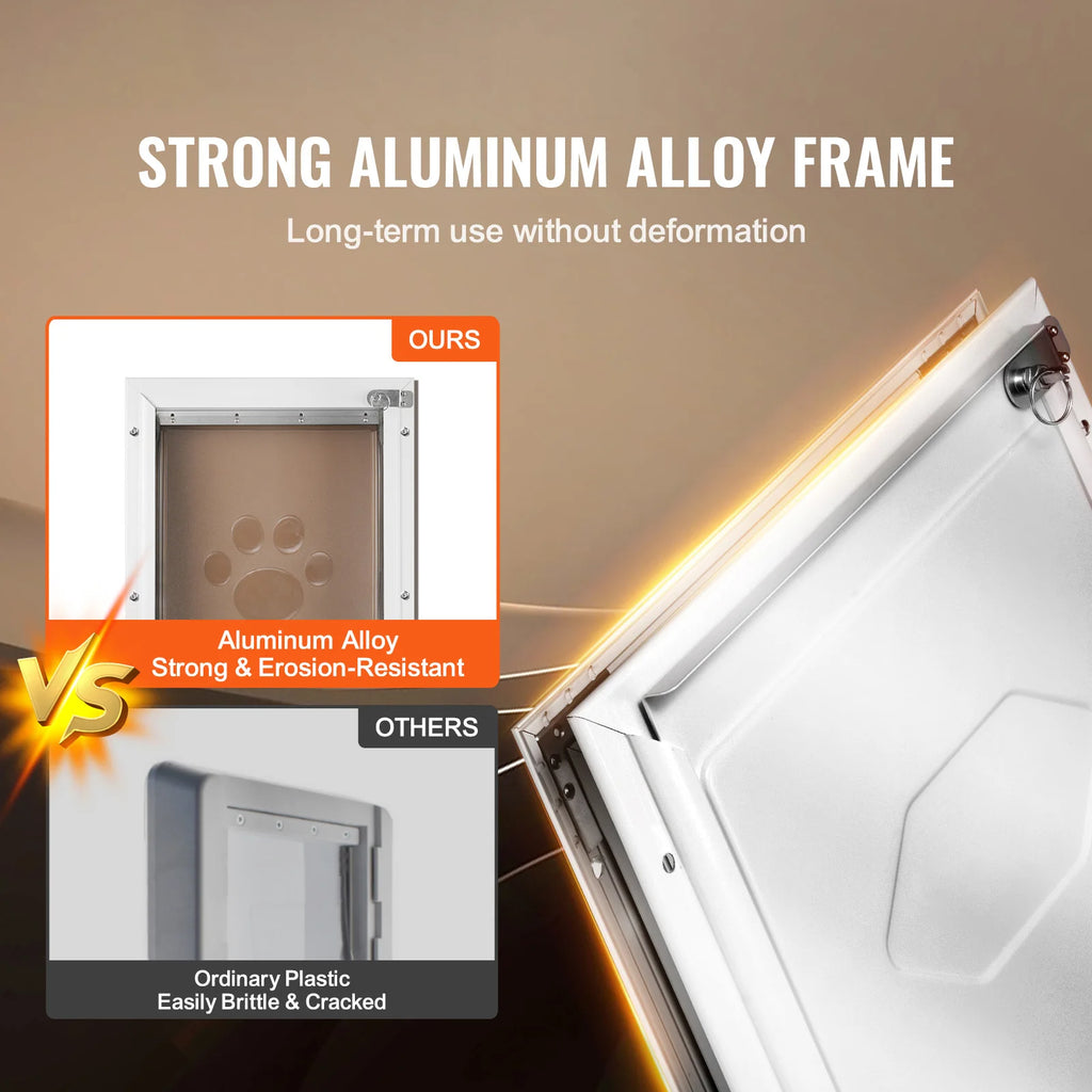 Pet Door Aluminum Frame with Lock and Flap System Weatherproof Doggy Door Easy to Install in Interior or Exterior Doors