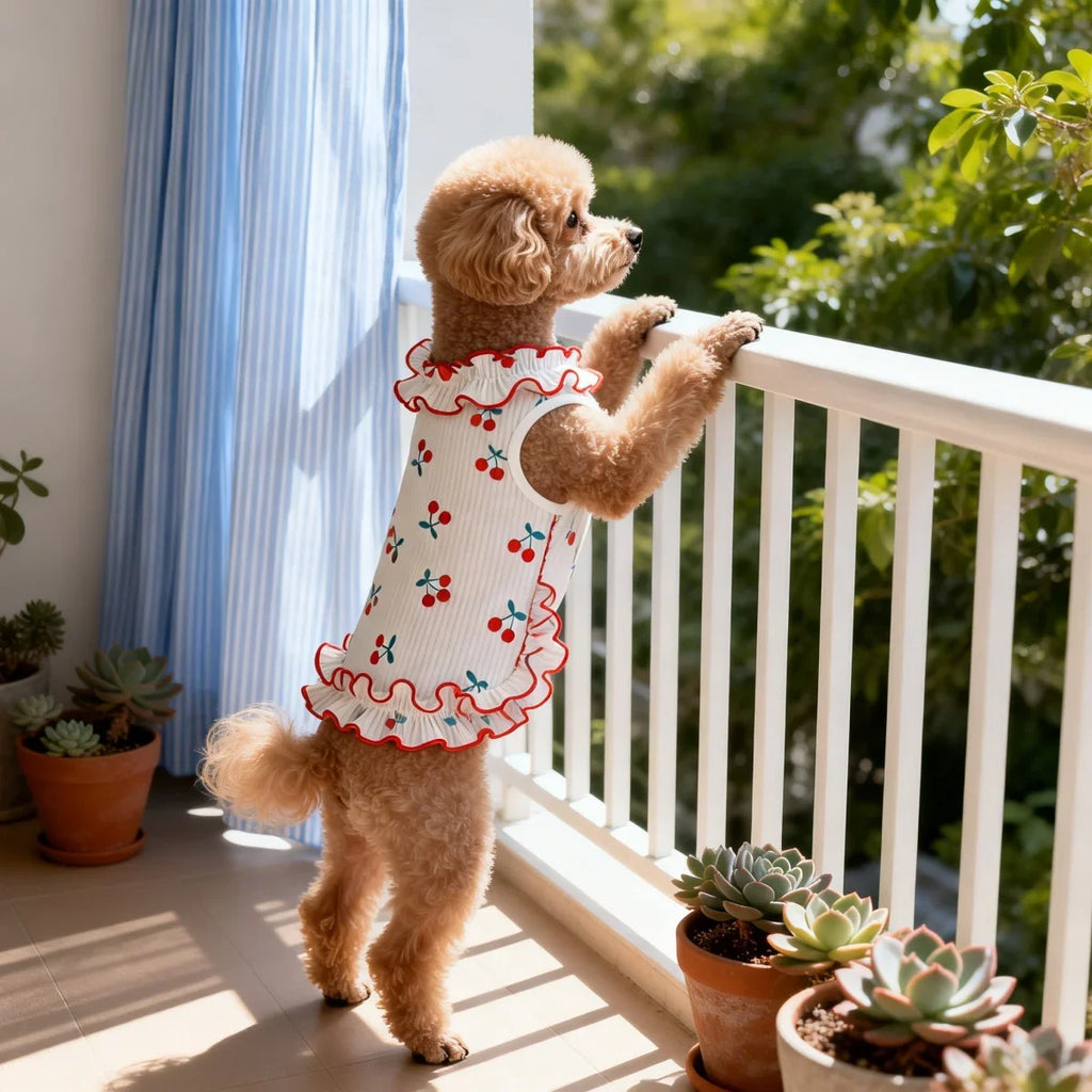 1PC Fashion Cute Cherry Ruffle Pet Dress for Small Dogs, Comfortable Anti-Static Dog Skirt Summer Clothes