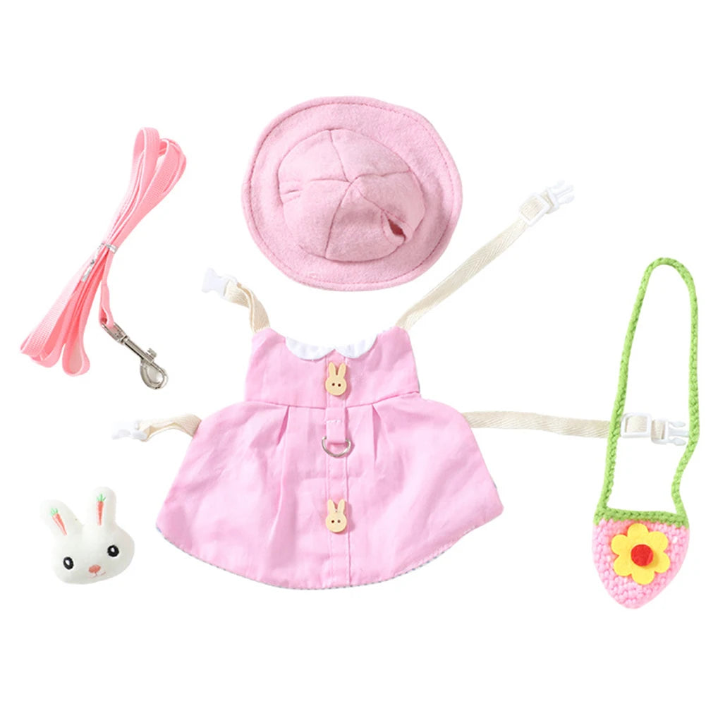 Cute Bunny Pet Vest Accessories Outdoor Leash Rabbit Clothes with Bag Hat Harness Strap Leash Dress Clothes for Guinea Pig