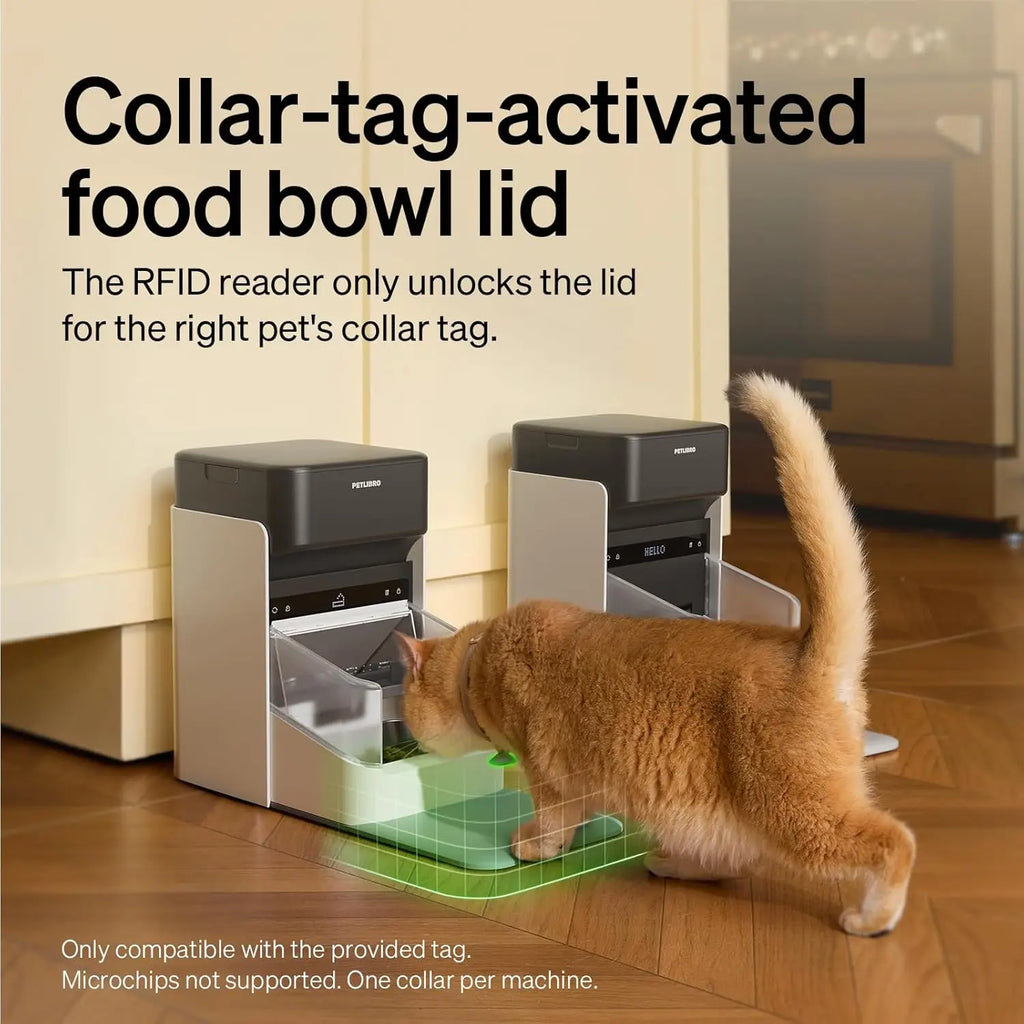 RFID Automatic Cat Feeder with Collar Sensor for Multi-Pet Homes, Wi-Fi Programmable Cat Food Dispenser with Diet Tracking