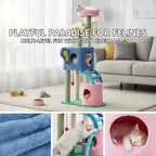 Elephant Themed Cat Tree for Cats with Condos and Padded Perch-Colourful