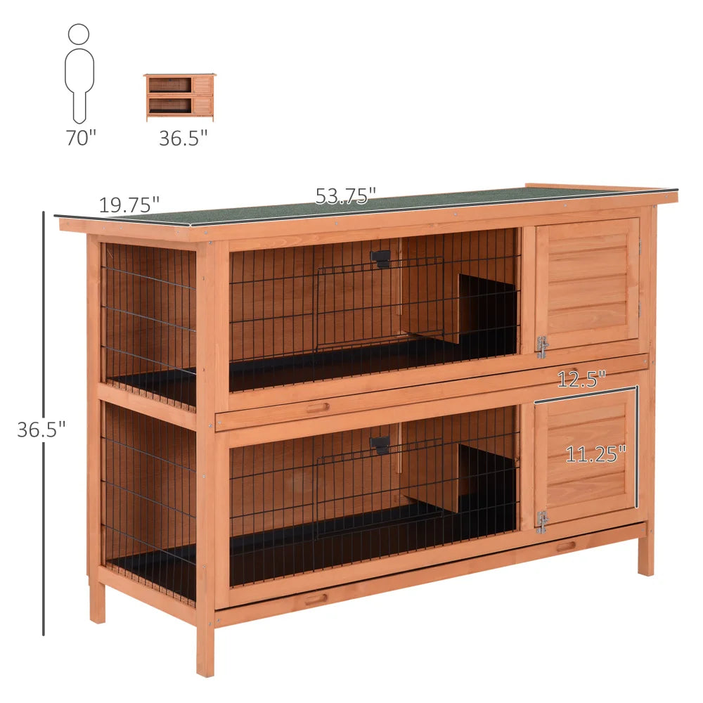54" 2-Story Large Rabbit Hutch Bunny Cage - Wooden Pet House for Small Animals, Lockable Doors, No Leak Tray, Waterproof Roof, Outdoor/Indoor Use, Orange