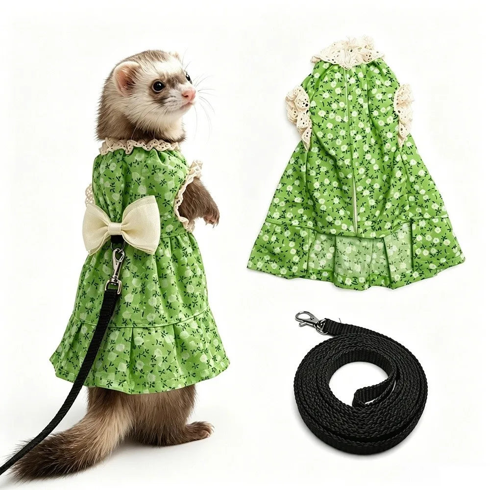 Cute Adjustable Ferret Vest Harness Soft Berber Fleece Ferret Traction Rope Comfortable Escape-Proof Ferret Dress Pet Walking