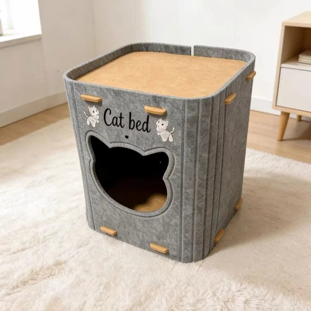 Creativity Double Layer Cat House Felt Foldable Cat Castle Bed Breathable Wear-resistant Cat Scratching Board Cat Supplies