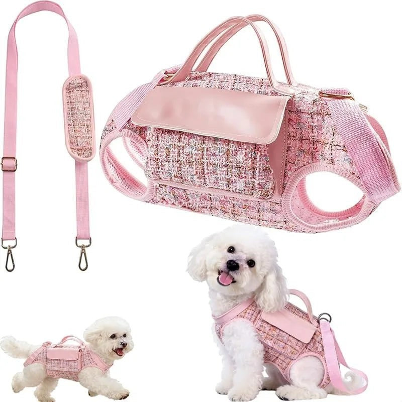 Dog Lift Harness Backpack for Small Dogs Cats, Adjustable Sling Carrier for Hiking Travel Outdoor Pink Medium