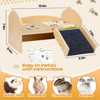 Guinea Pig Bed with Stable Stairs & Mat Wood Pet Toy Bed Reusable Multi-Level Guinea Pig Castle for Hamsters Bunny Chinchillas