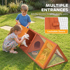 Rabbit Hutch Outdoor, Wooden Chicken Coop with Run, Orange