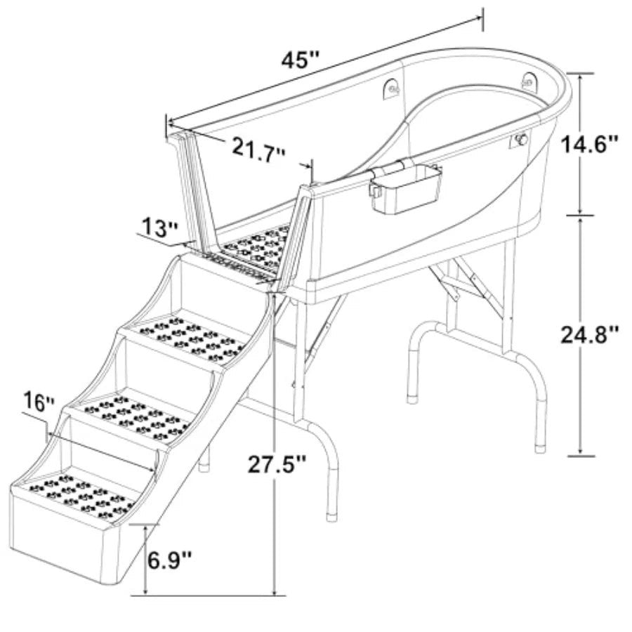 45" Pet Grooming Bathtub Dog Wash Station Heavy Duty Bathing Tub Bathtub and Stairs Combo