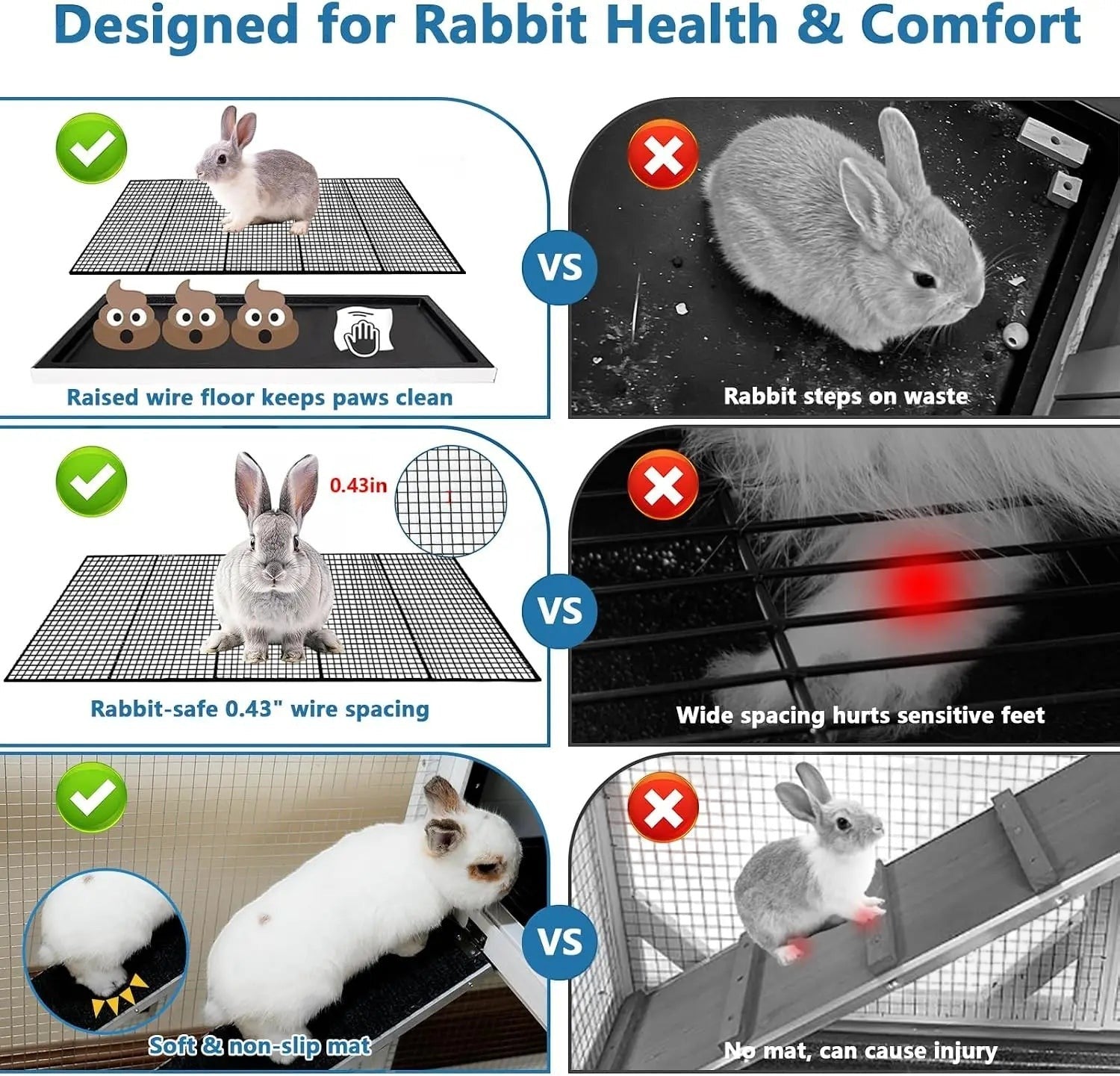 2-Story Rabbit Hutch Indoor Outdoor with Urine Guards Chew-Resistant Ramp Leak-Proof Trays Wheels