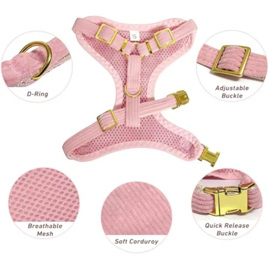 Cute Small Dog Harness Collar and Leash Set with Detachable Bowtie, Adjustable Dog Harness Collar and Leash Set with Secure Met