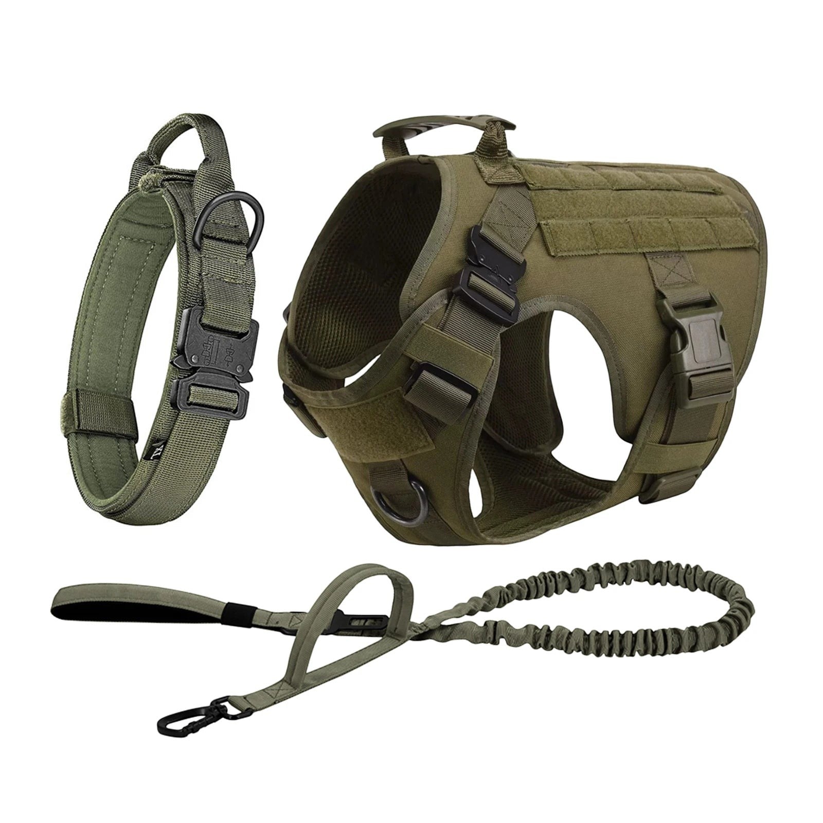 Mincy Pets Tactical Dog Harness with MOLLE Pouches & Leash product photo.
