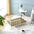 Elevated Dog Bed with Rails, Metal Frame & Solid Wood, Washable Mat, Medium 25.2x37.8in, White