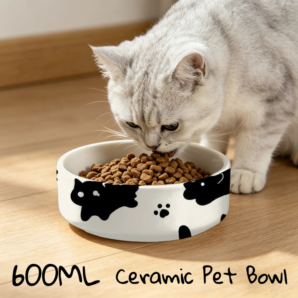Ceramic Pet Bowl, Suitable for Cat Food & Drinking Water, Cute Printed Pattern, Sturdy & Durable, Ideal Choice for Cat Lovers，3