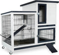 2-Story Rabbit Hutch Indoor Outdoor with Urine Guards Chew-Resistant Ramp Leak-Proof Trays Wheels