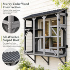 Catio Cat Enclosure, Wood Window Box, UV-Resistant Roof & Rust-Resistant Steel Mesh, Pet House with 2 Lounging Boxes and 5 Platforms, All-Weather Use, Keeps Insects Out