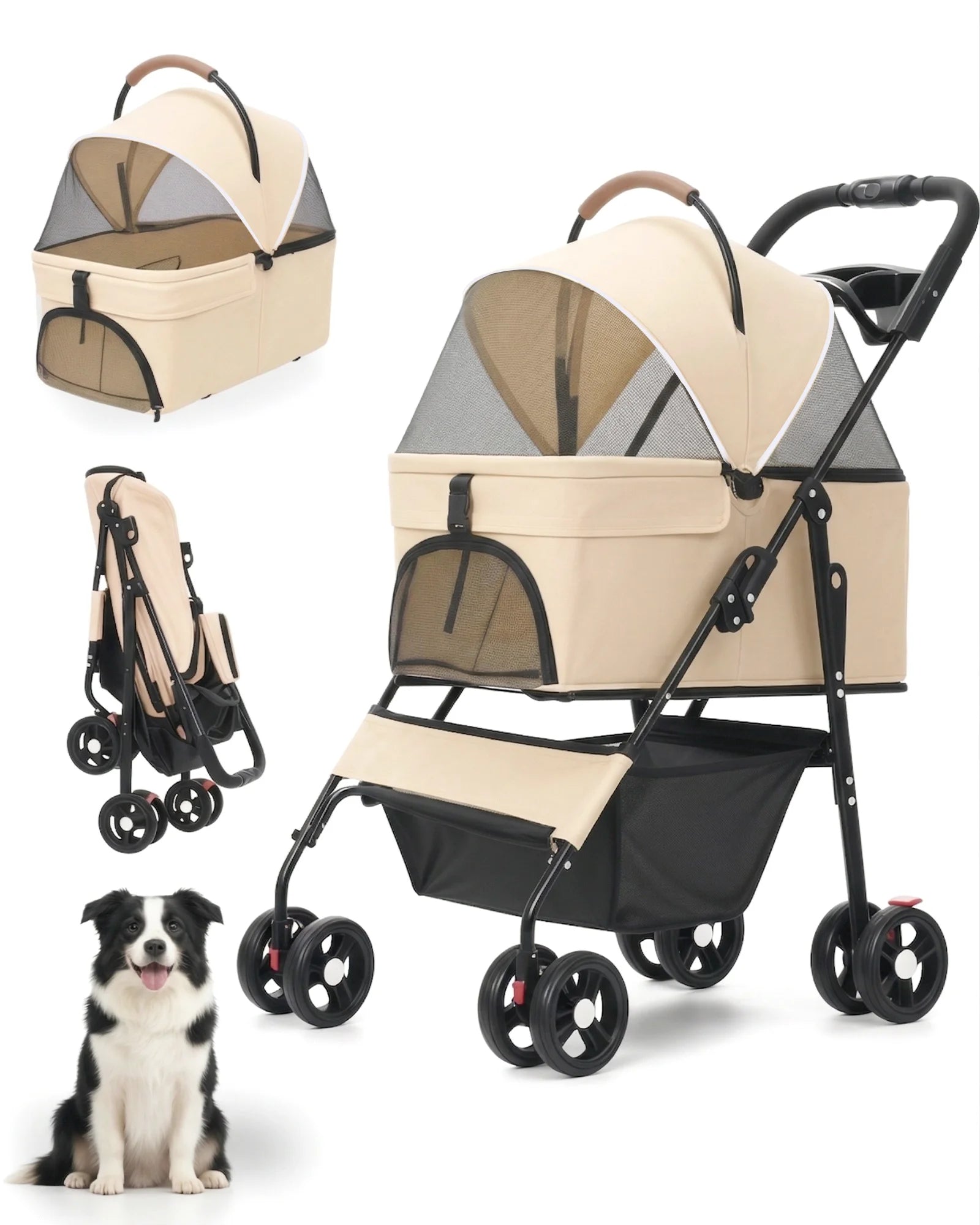 Mincy Pets Portable Pet Stroller with Removable Carrier product photo.