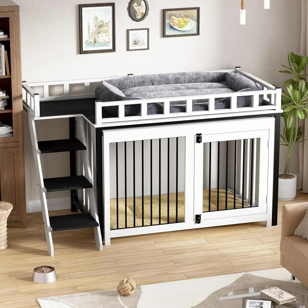 Pet Bunk Bed Stairs Storage, Window Perch, Multi-pose Blanket, Dog Bed for Small to Medium Sizes
