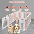 Portable 13-Panel Dog Playpen with Door, Non-Slip and Secure, Ideal for Puppy Play and Exercise (Pink & White)