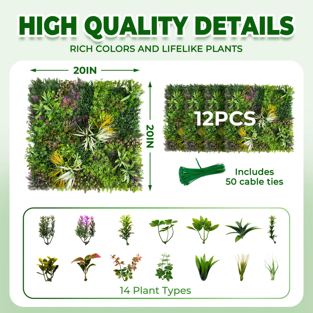 Artificial Grass Wall Roll, Boxwood Hedge Wall Panels UV-Anti Grass Backdrop Wall Decor, Greenery Privacy Hedge Screen for Indoor Outdoor Patio Balcony, Party Garden Fence