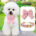 Cute Small Dog Harness Collar and Leash Set with Detachable Bowtie, Adjustable Dog Harness Collar and Leash Set with Secure Met