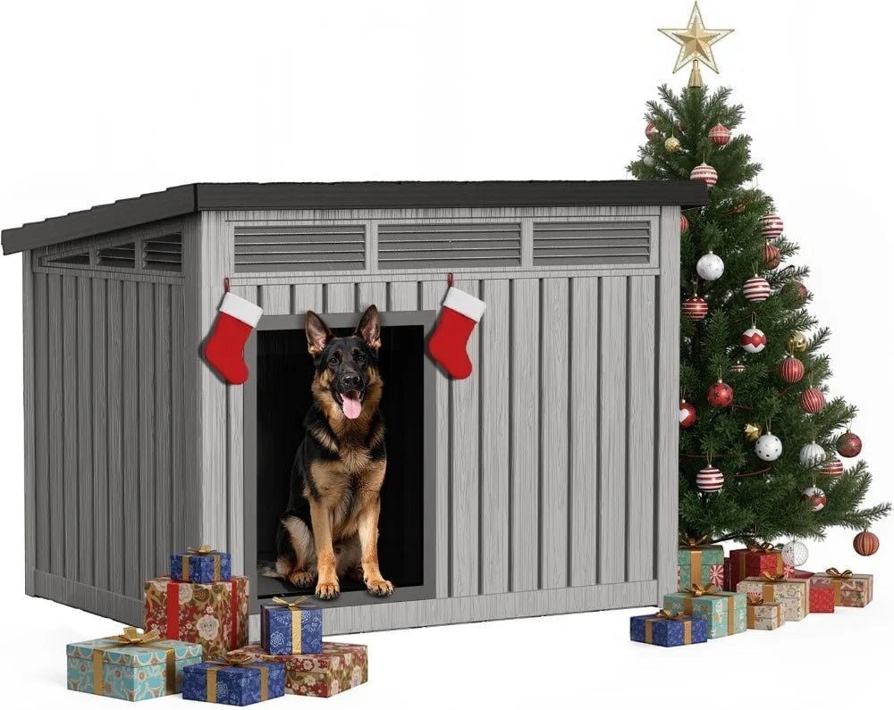 Large Dog House Outdoor Indoor Weatherproof Removable Roof Gray 42.9x32.9x31.6in