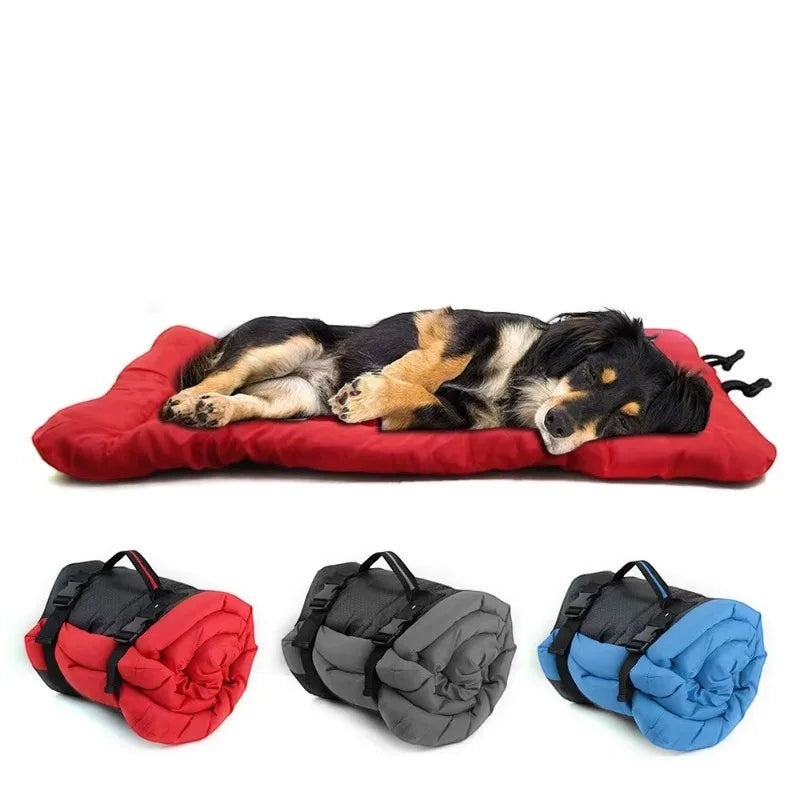 Backpackable Roll-up Dog Travel Sleeping Pad Waterproof Stain Resistant Oxford Cloth Adjustable Carry Buckle Straps Compressible Lightweight Pet Cushion Outdoor Camping Road Trip Warm Rest Mat For Medium Large Dogs pets