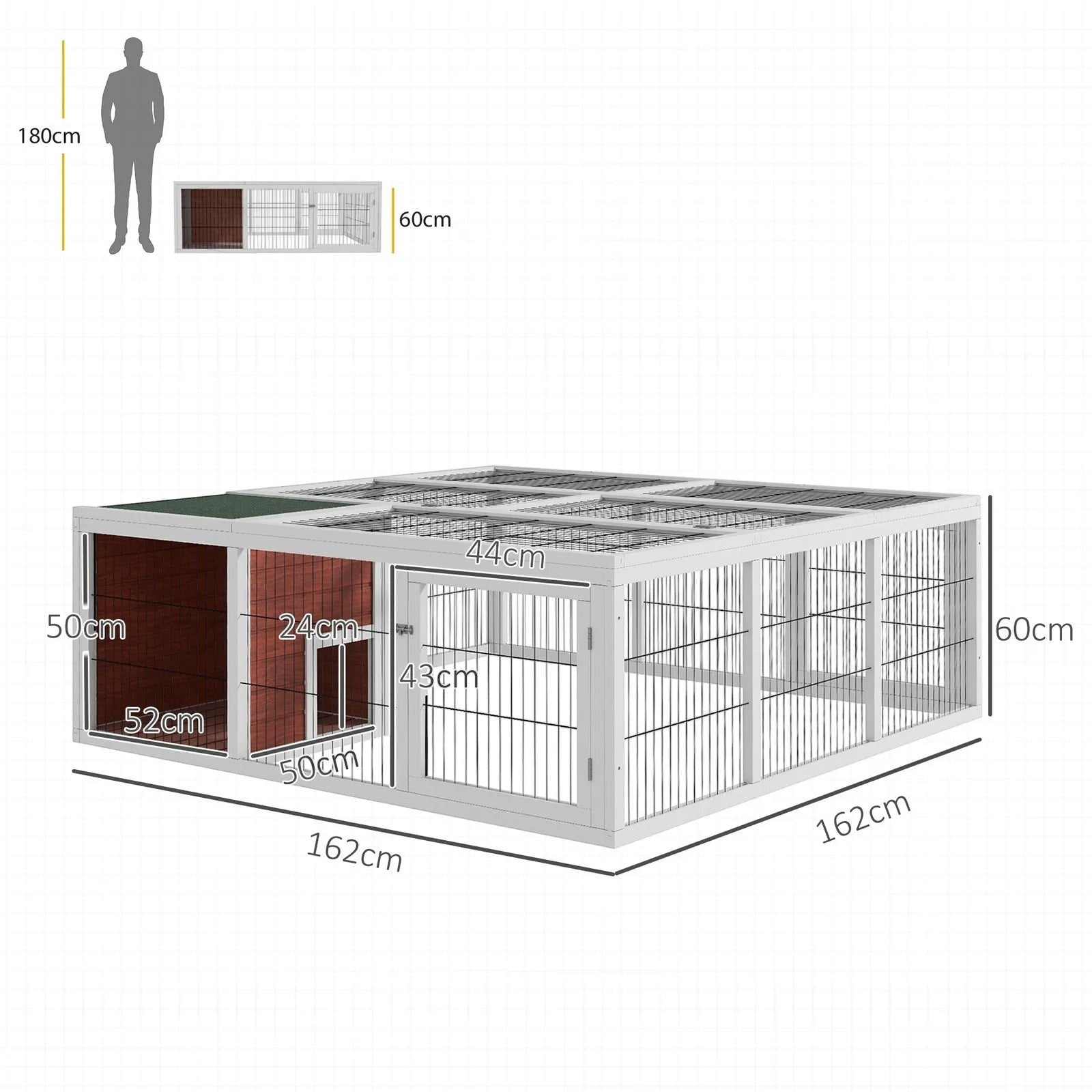 64" Large Rabbit Hutch Pet Cage Animal Poultry Garden Outdoor w/ Run Mesh Cover