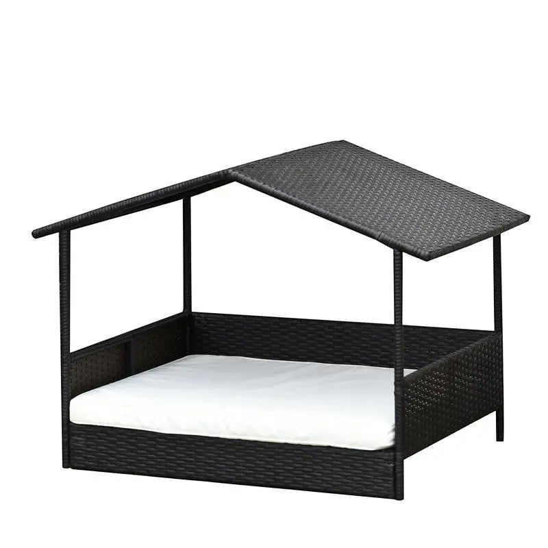 Rattan Outdoor Dog Bed with Canopy