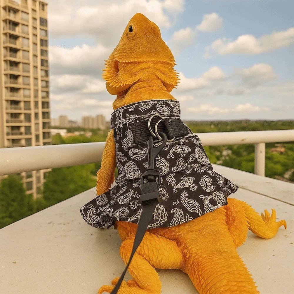 Soft Lizard Leash Harness Adjustable Escape-Proof Bearded Dragon Traction Rope Floral Pattern Breathable Reptile Harness Dress