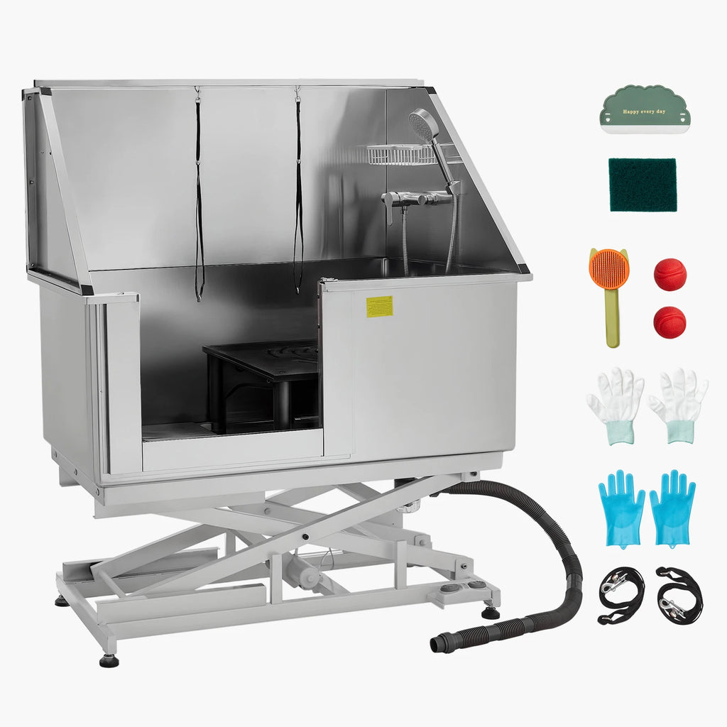 Electric Lift Dog Washing Station 50in StainlessSteel w/PE Water Filter Board Faucet&Showerhead DogBathtub