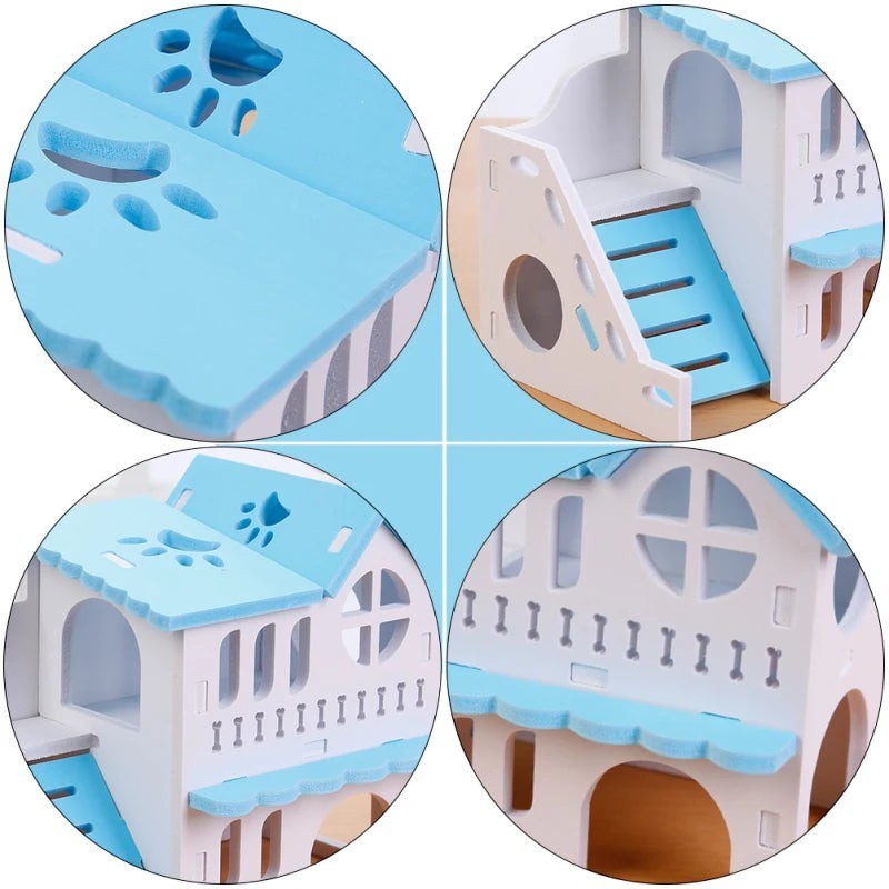 Wooden Hamster Animal Hideout House Double-storey Pet Hut Play Toy Guinea Pig Accessories Nest Cages  Accessori