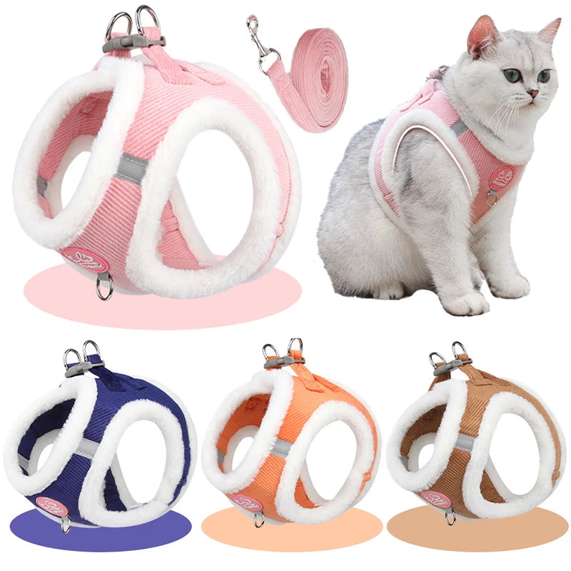Autumn and Winter Warm Chihuahua Dog Harness with Fur, Pet Harness and Leash Set for Walking Dogs, Puppy Yorkies Mascotas Accessories rabbit rabbit clothes guinea pig accessories