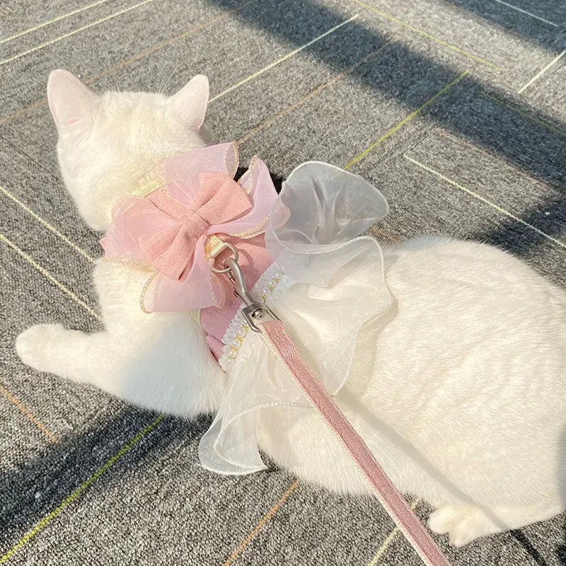 Pet traction rope anti-break free special cat rope kitten vest adjustable pink bow chest back